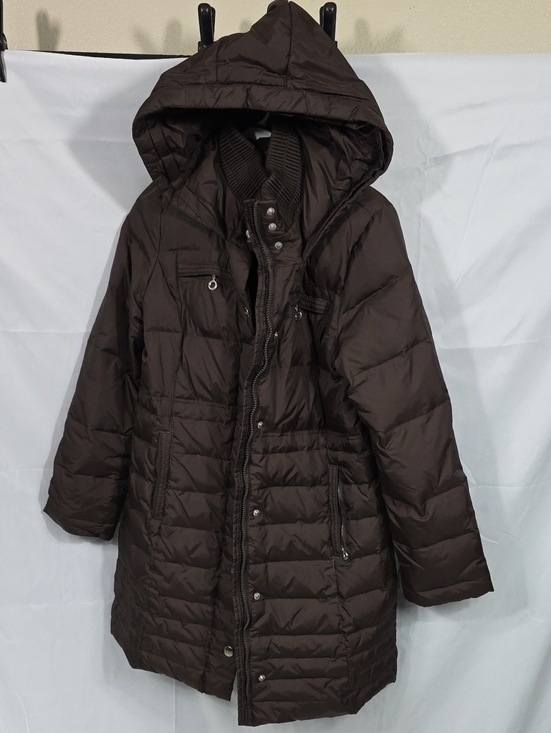 Dkny Jackets & Blazers - DKNY Women's Quilted Hooded Puffer Coat - Dark Brown Size Small (W587)